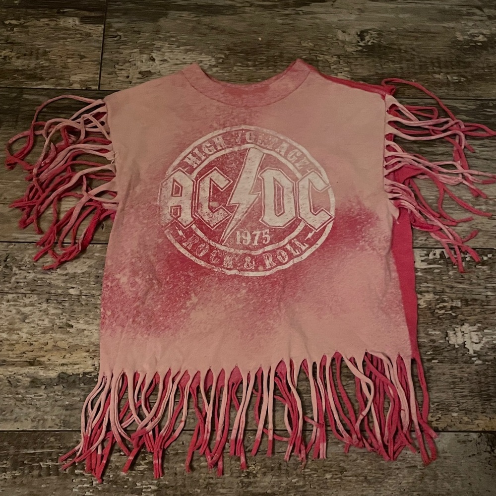 Handmade AC/DC Kids Pink Fringe Tee